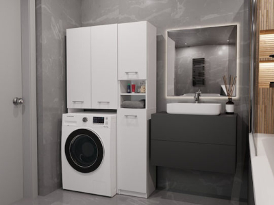 Topeshop Marpol DD Bathroom Cabinet Laundry L96xW30xH183cm White - Image 5