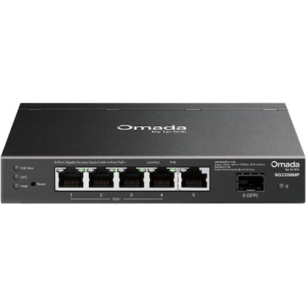 TP-LINK SG2206MP Managed L2 PoE+ Switch with 6 Gigabit (1Gbps) Ethernet Ports and 6 SFP Ports